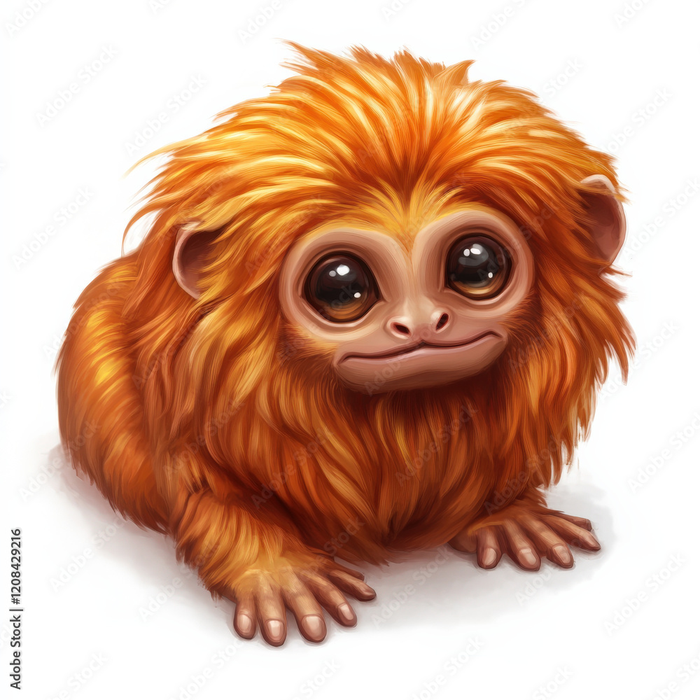 Obraz premium Adorable Golden Lion Tamarin: Fluffy, big-eyed primate portrait.