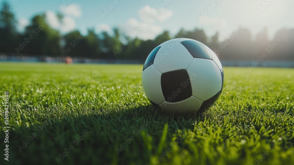 Fototapeta premium A Soccer Ball Resting on a Lush Green Field