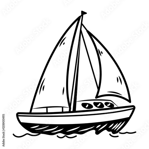 Sailor boat icon in hand drawn style