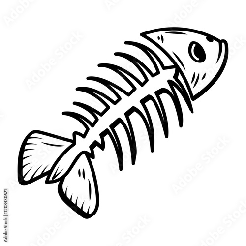 Fish skeleton icon in hand drawn style