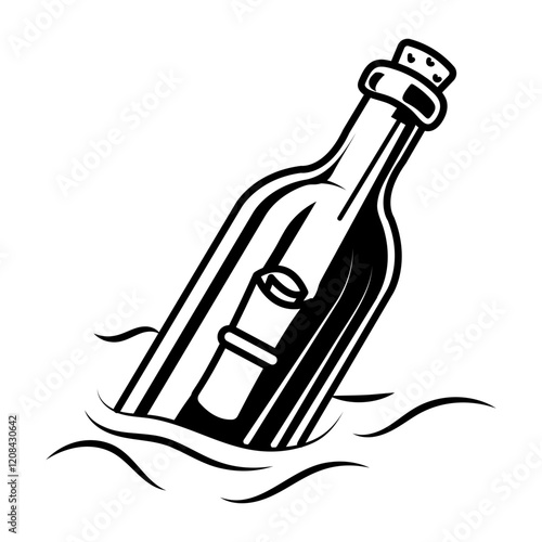 A sketchy icon of message bottle sailing on water
