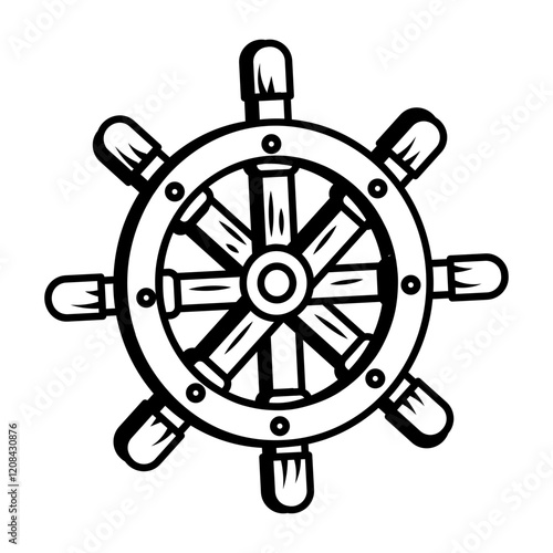 Ship wheel icon in sketch style