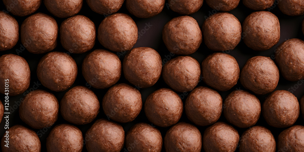 Close-up view of many round chocolate candies arranged in a grid pattern. Close-up view of many round chocolate candies arranged in a grid pattern.