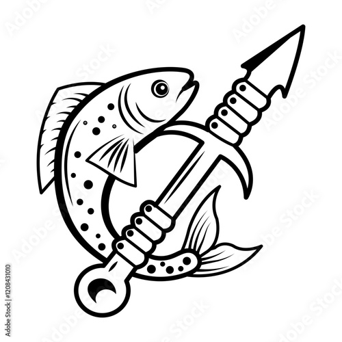 Spearfishing icon in hand drawn style