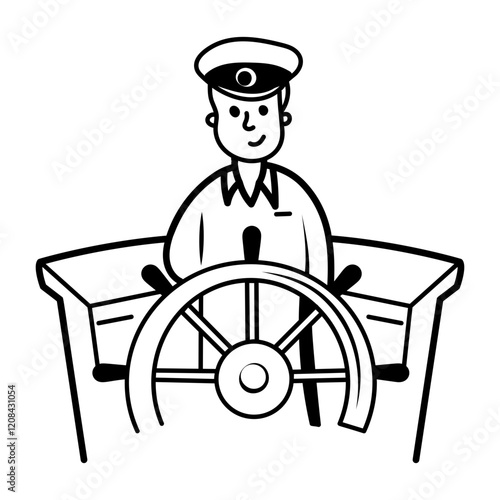 A sailor has a ship control icon in a drawing style