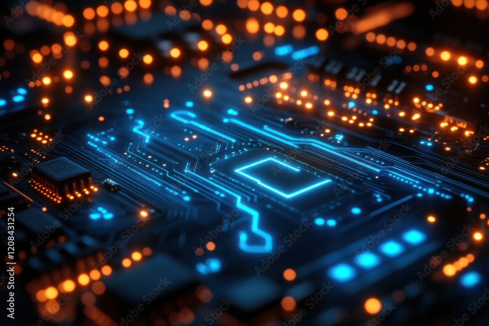Abstract background with glowing light lines and digital elements, including circuit board patterns, futuristic tech shapes, data curves, technology concept Abstract background with glowing light lines and digital elements, including circuit board patterns, futuristic tech shapes, data curves, technology concept