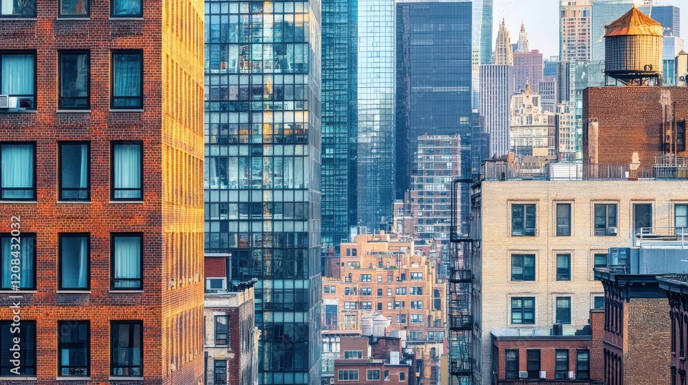 Fototapeta premium A View of a Brick Building in a Dense Cityscape