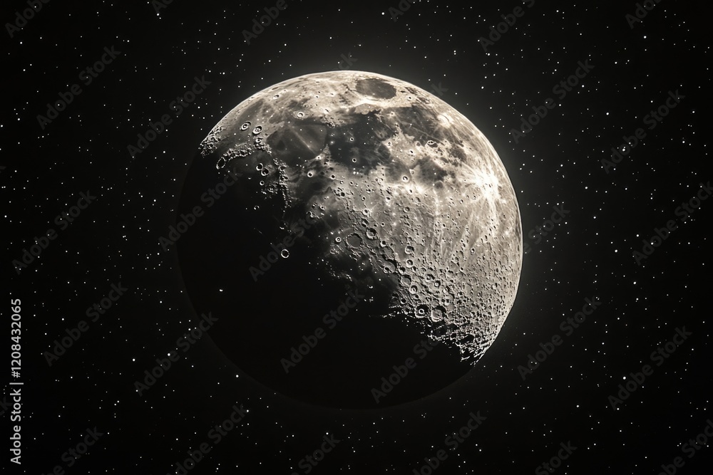 Fototapeta premium Close-up shot of a full moon with stars shining brightly in the night sky
