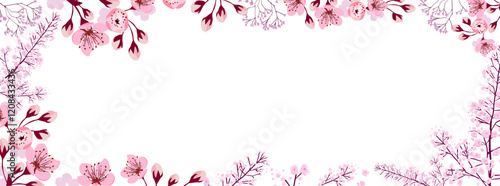Flower frames with sakura and petals . hand drawing. Not AI, Vector illustration.