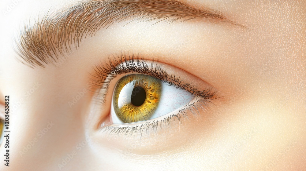 Obraz premium Close-up of a young adult's eye with green iris and detailed skin texture