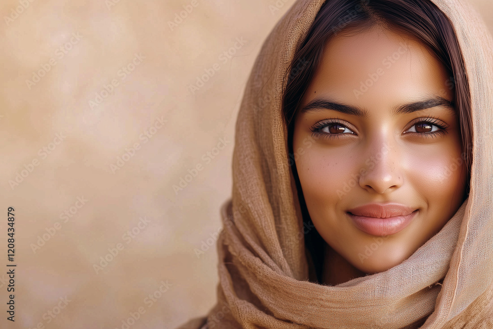 A woman with a scarf on her head is smiling A woman with a scarf on her head is smiling