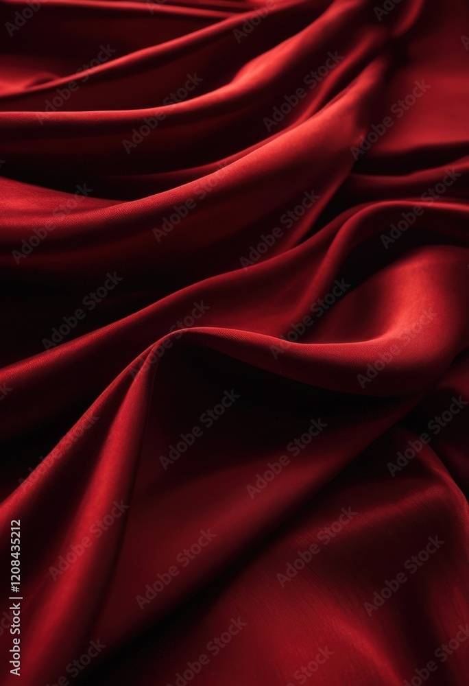 Obraz premium close view luxurious rich red fabric creating beautiful swirls table emphasizing texture color vibrancy, textile, surface, detail, pattern, design, luxury