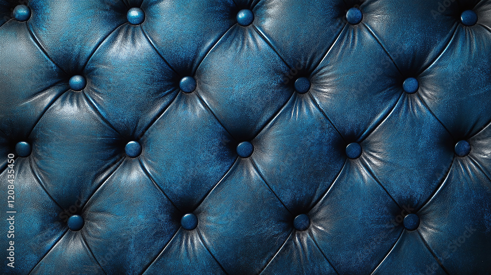 Fototapeta premium A luxurious blue tufted leather texture with detailed stitching and buttons, ideal for backgrounds, upholstery designs, and premium product concepts.