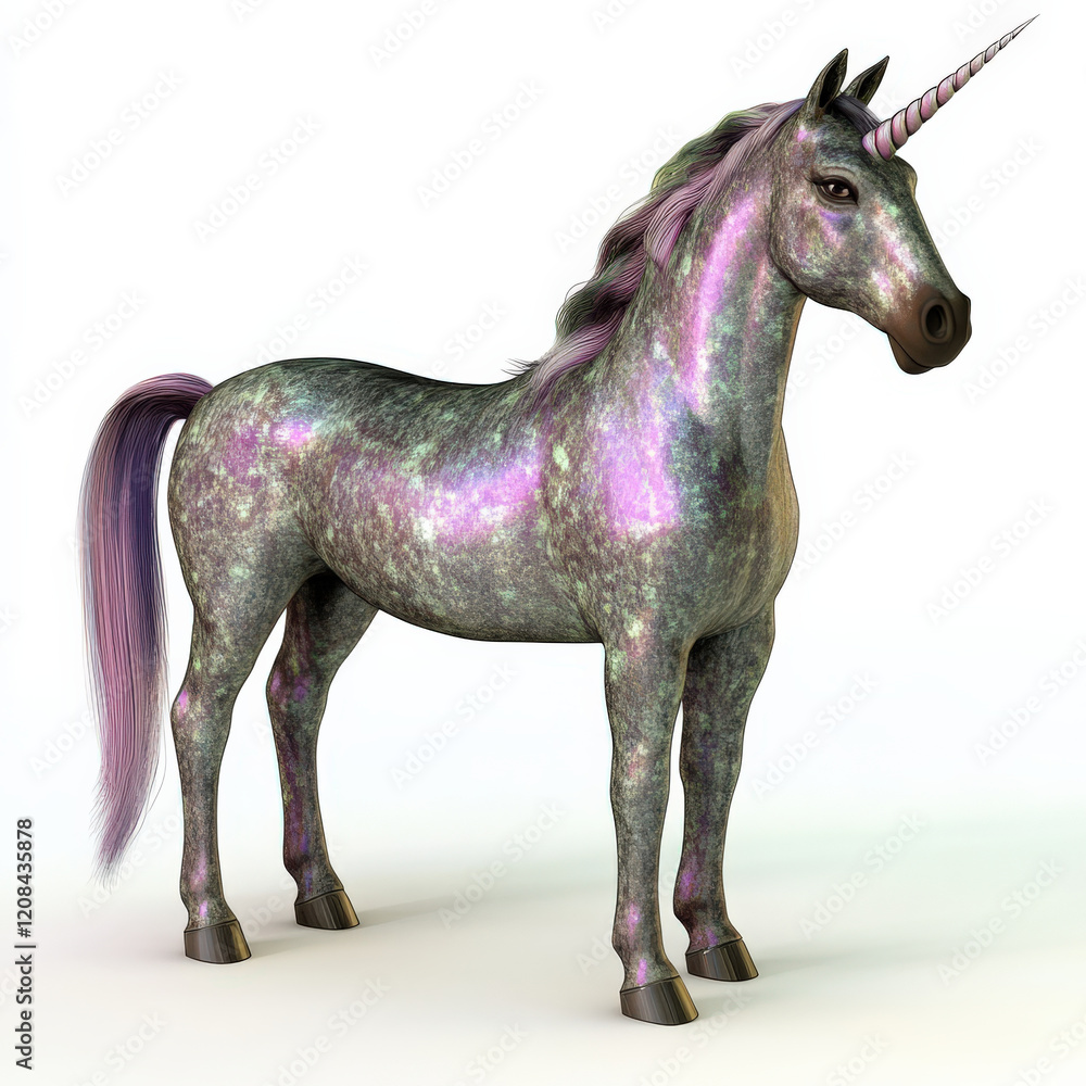 Obraz premium Shimmering unicorn, iridescent coat, pastel mane, single horn.