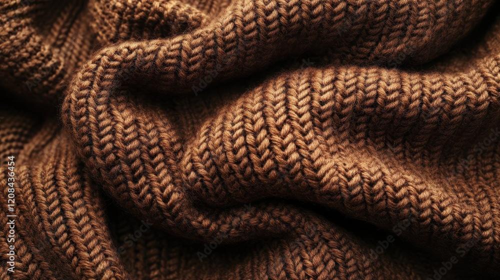 Fototapeta premium Cozy brown knitted fabric texture in close-up view for warmth and comfort