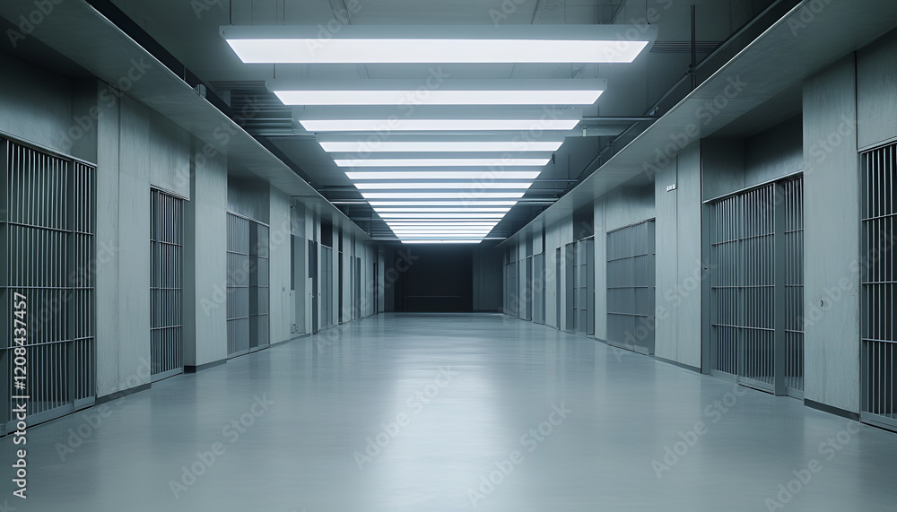 Obraz premium Rows of prison cells, prison interior