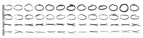 A set of strokes for highlighting and emphasizing text. Abstract doodle elements for design projects. Hand-drawn strokes with marker, scribble, chalk or pen. Vector illustration.