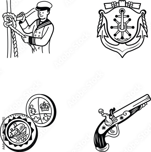 Pack of Hand Drawn Ocean Sailing Icons 

