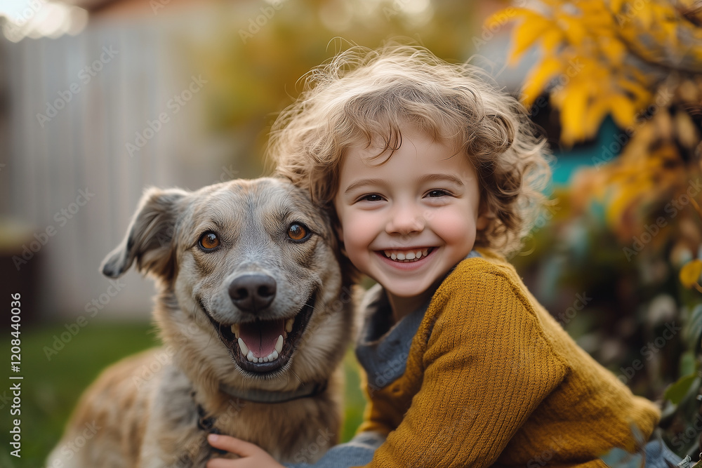 A young girl is hugging a dog and smiling A young girl is hugging a dog and smiling