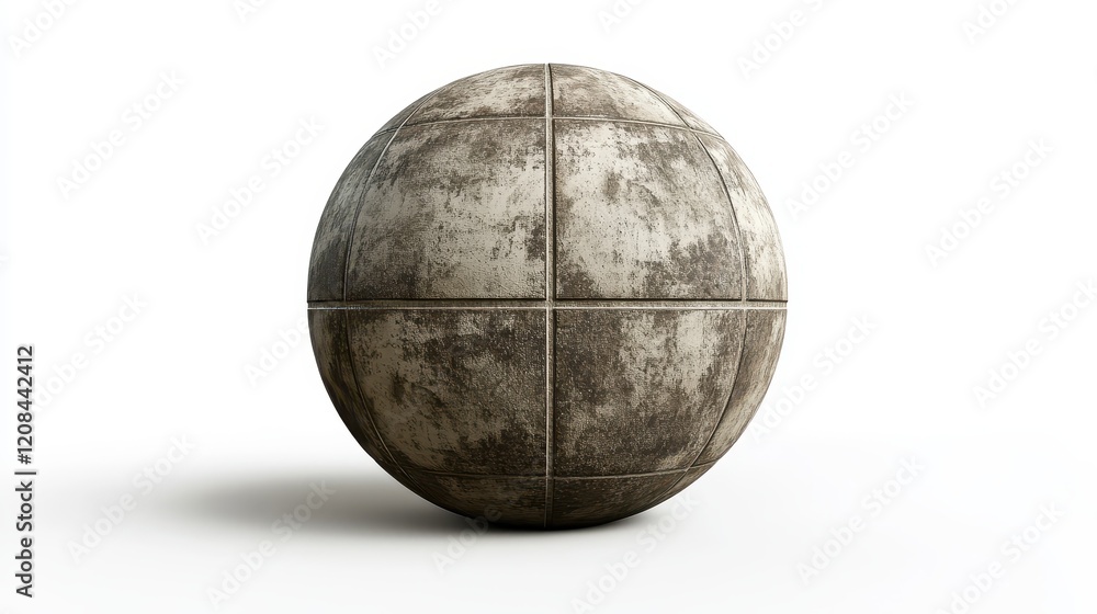 Textured metallic sphere on white background with weathered surface Textured metallic sphere on white background with weathered surface