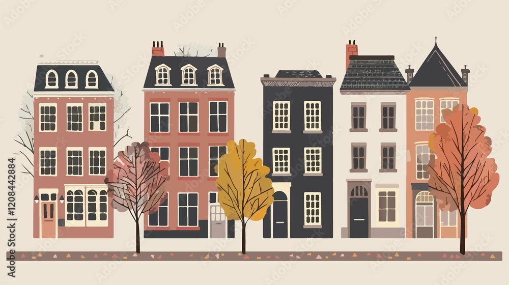 Fototapeta premium Modern Urban Landscape with Houses, Trees, and Architectural Design