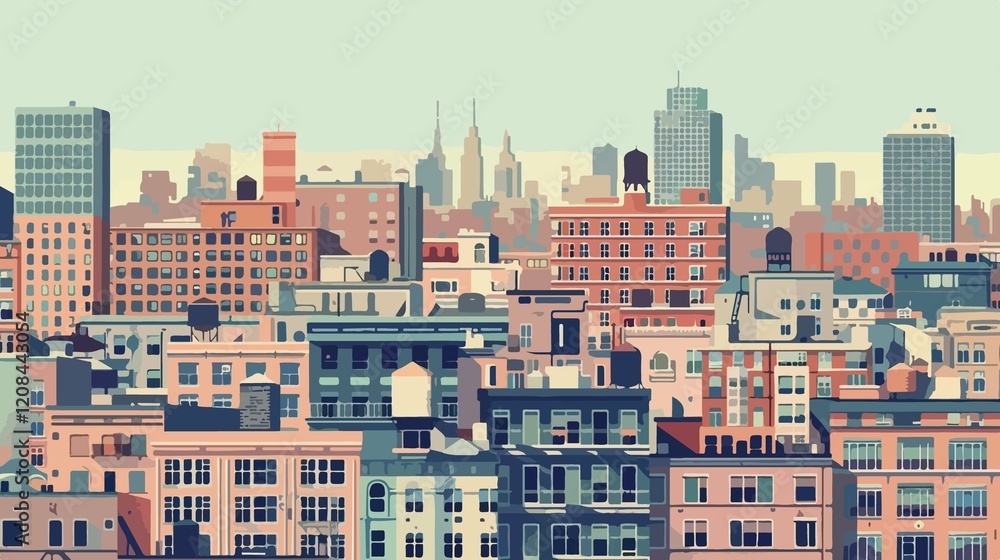 Fototapeta premium Modern City Urban Building Flat Vector Illustration