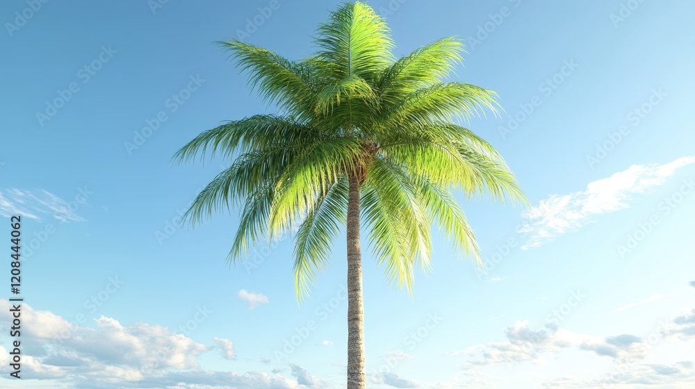 Vibrant tropical palm tree against a clear blue sky Vibrant tropical palm tree against a clear blue sky