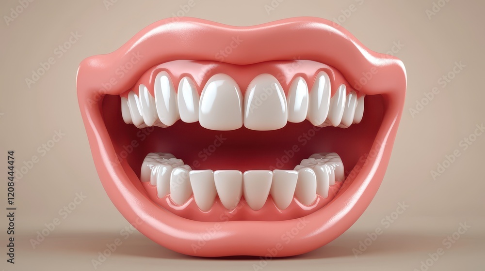 Fototapeta premium Open mouth with visible teeth on beige background