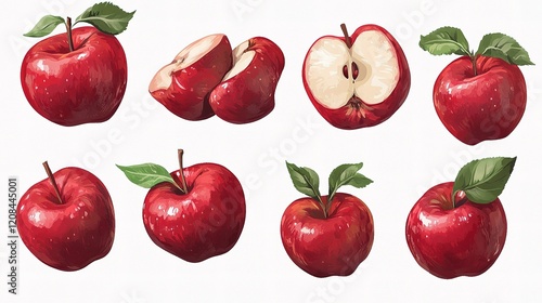 Fresh Red Apples Isolated on White Background for Stock Use