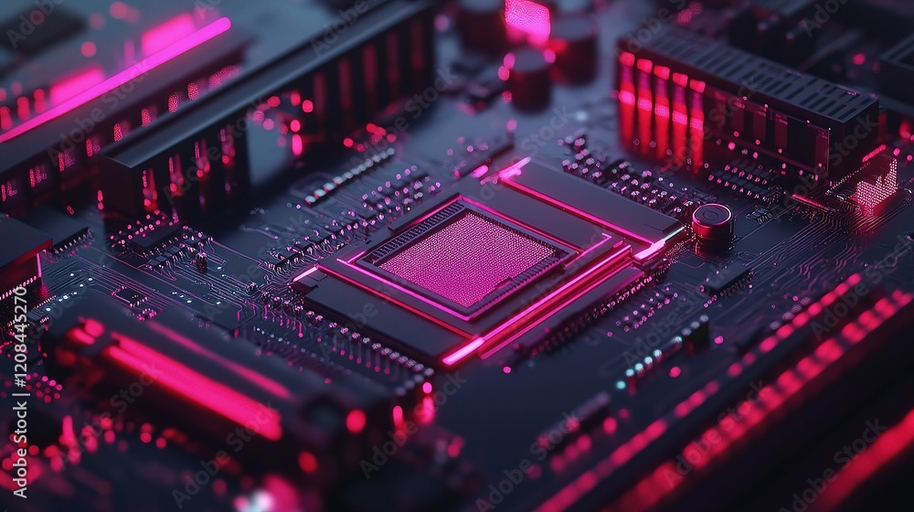 Modern Circuit Board Texture with Bright Lines and Technology Elements