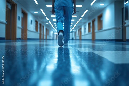 Limited access to quality healthcare treatment symbolized by a lone healthcare worker in a corridor photo