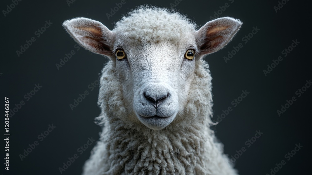 Obraz premium A sheep with a white face and brown eyes is staring at the camera