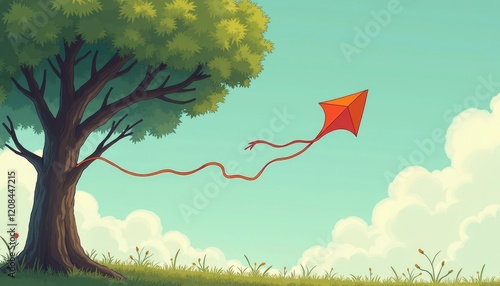A kite stuck in a tree symbolizing lost connections. Motherless illustration, HD Backgrounds