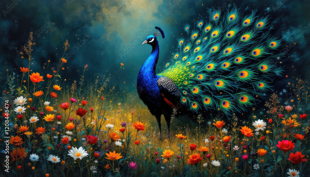 A wild peacock bird standing in a field of flowers. Peacocks, baby peacock wallpaper A wild peacock bird standing in a field of flowers. Peacocks, baby peacock wallpaper