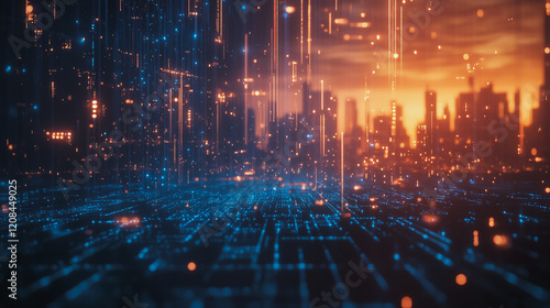 Wallpaper Mural Smart digital Innovation city with connection network reciprocity over the cityscape. of future smart wireless digital city and social media networking systems that connects people with in city Torontodigital.ca