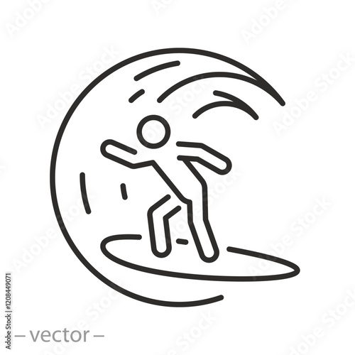 surfing icon, surfer on water waves, wake boarding, vector illustration, for website, app, ui