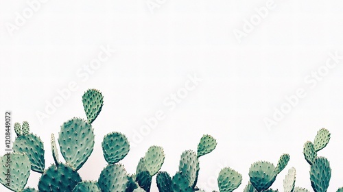 Isolated Opuntia Cactus with Vibrant Green Pads on White Background