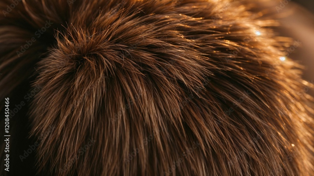 Fototapeta premium Close-Up of Mocha Moss Trendy Brown Eco Fur Coat Illuminated Beautifully