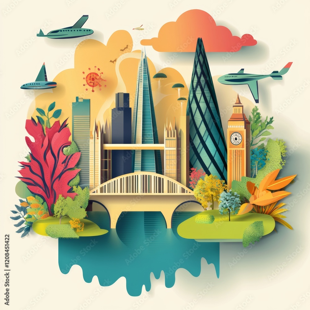 Fototapeta premium creative sustainability wallpaper background with london skyline 