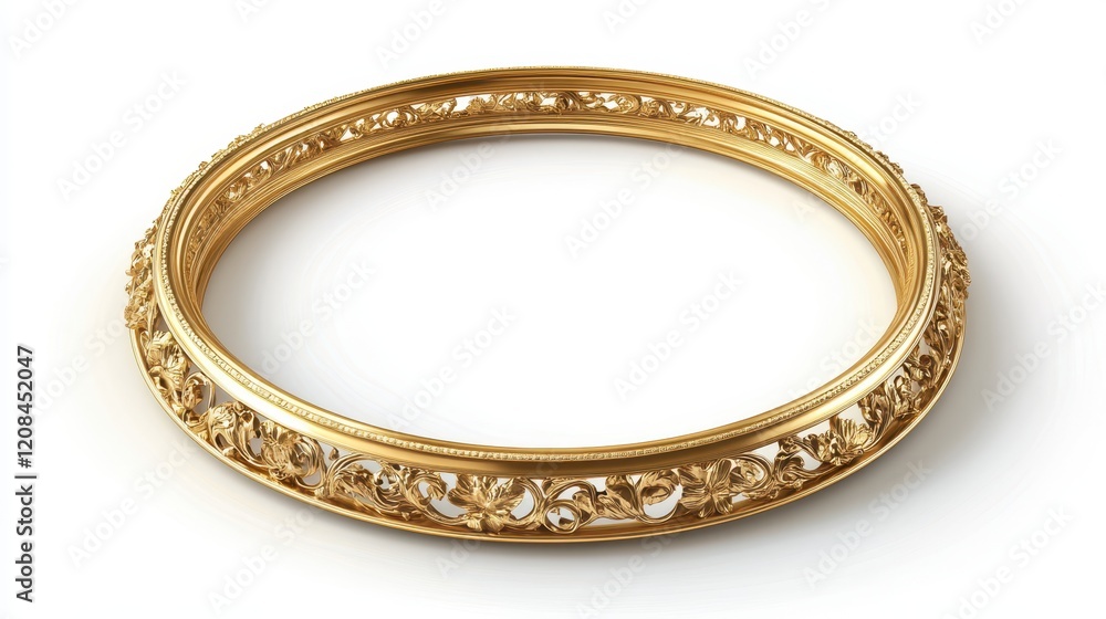 Intricate gold bangle with floral patterns on white background Intricate gold bangle with floral patterns on white background