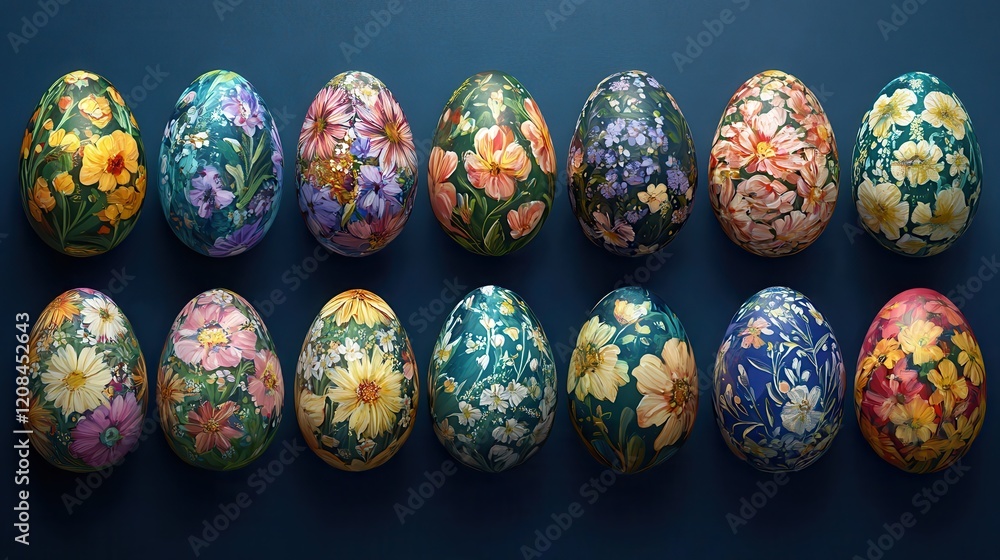 Vibrant easter egg collection with intricate floral designs for holiday decor Vibrant easter egg collection with intricate floral designs for holiday decor
