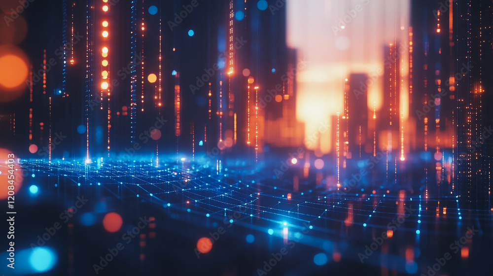 Smart digital Innovation city with connection network reciprocity over the cityscape. of future smart wireless digital city and social media networking systems that connects people with in city