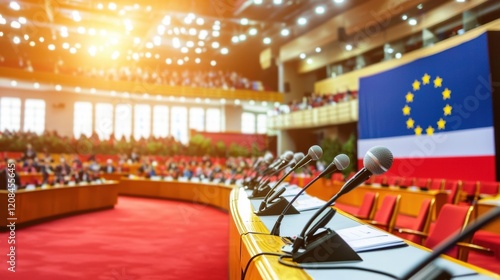 European Union flag displayed during international summit highlighting diplomacy and unity