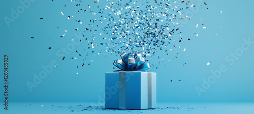 gift boxes with christmas decoration on blue background.