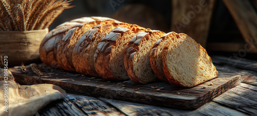sliced bread on a wooden table in the kitchen