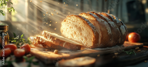 sliced bread on a wooden table in the kitchen