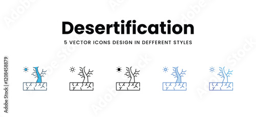 Desertification icons in different style vector stock illustration
