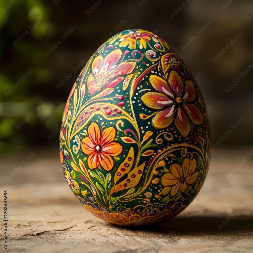 Hand-painted Easter egg. Square background Hand-painted Easter egg. Square background