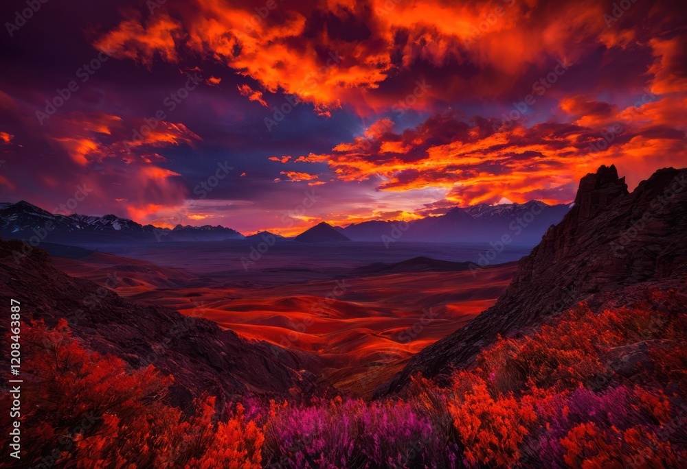 Fototapeta premium breathtaking dynamic cloud textures contrasting vivid sunset colors captivating sky display, clouds, vibrant, hues, orange, purple, yellow, red, cumulus