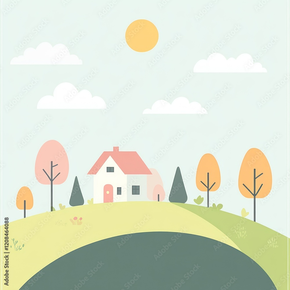 Naklejka premium Idyllic Suburban House Nestled Amongst Colorful Trees